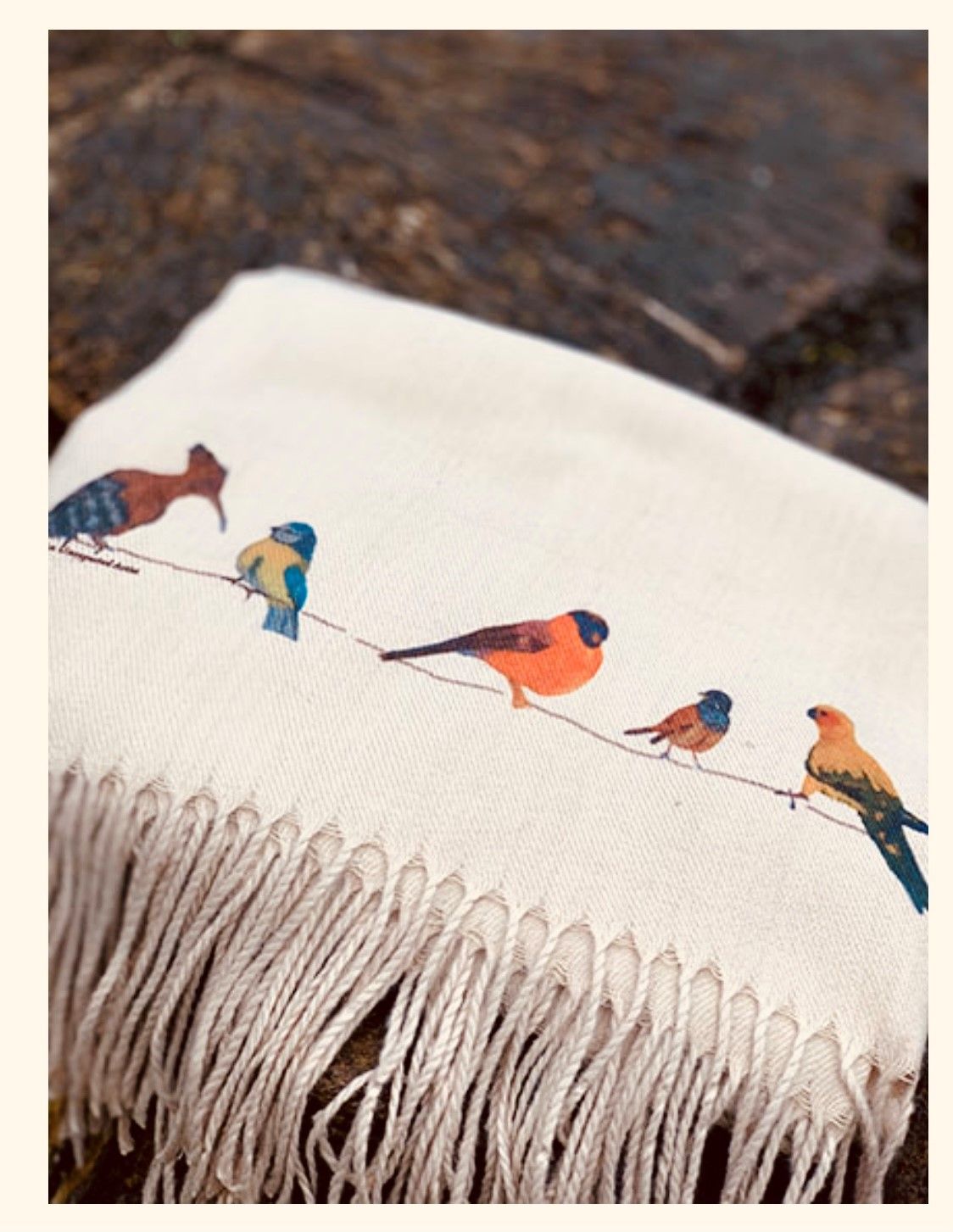 Birds on a Wire handprinted onto a light Cashmere Feel Scarf